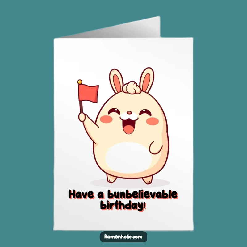 Free Printable Birthday Card: Waving Bao Bun cheers for a funny downloadable gift