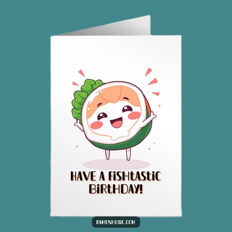 Free Printable Sashimi Birthday Card: Spinning Fish Downloadable Gift for a Happy Celebration