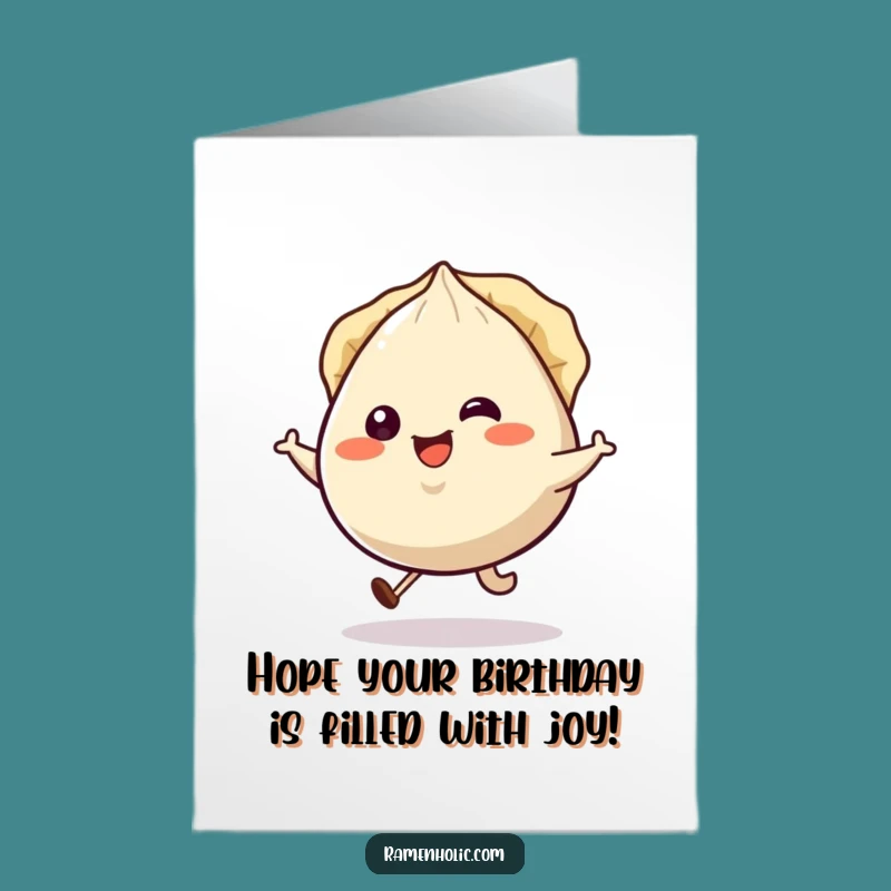 Free Printable Gyoza Birthday Card: Happy Hopping Dumpling Downloadable Funny Gift