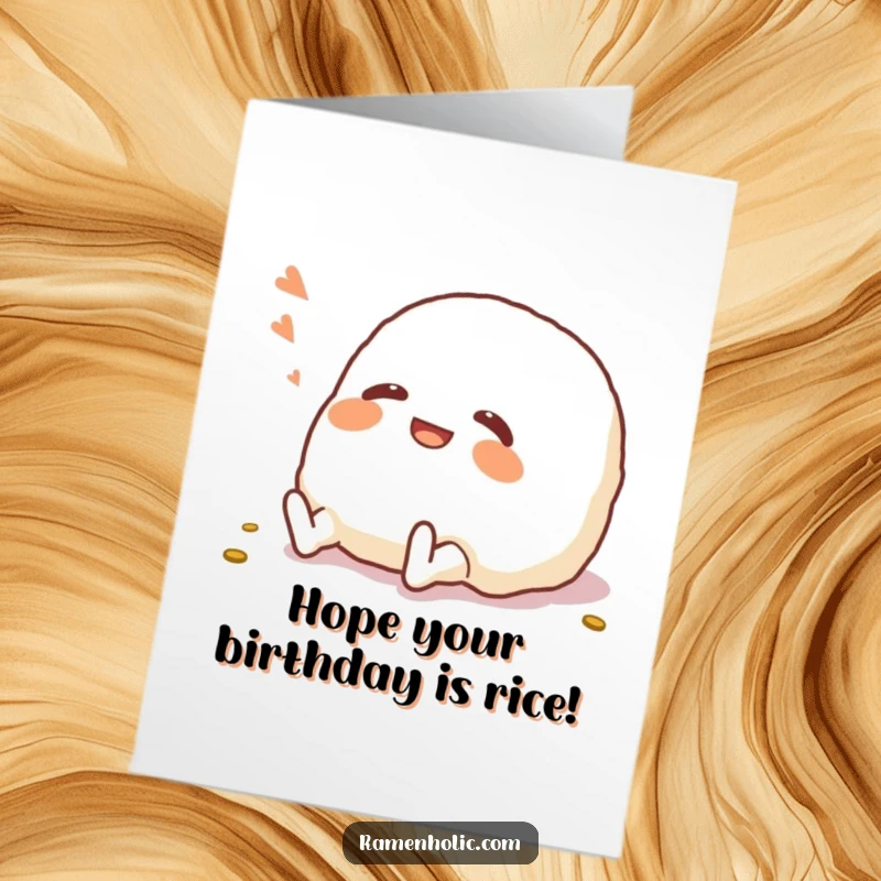 Funny Free Printable Birthday Card: An onigiri character rolling on the floor, overcome with giggles.