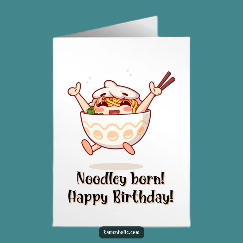 Free Printable Birthday Card: Jumping Ramen's Noodle Dance, Funny Downloadable Gift for Foodies