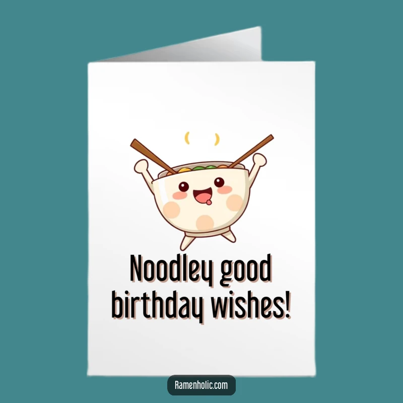 Free Printable Birthday Card: Funny Kawaii Ramen Jump - Instant Download Gift