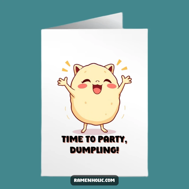 Free Printable Gyoza Birthday Card: Funny Jigging Dumpling Downloadable Gift