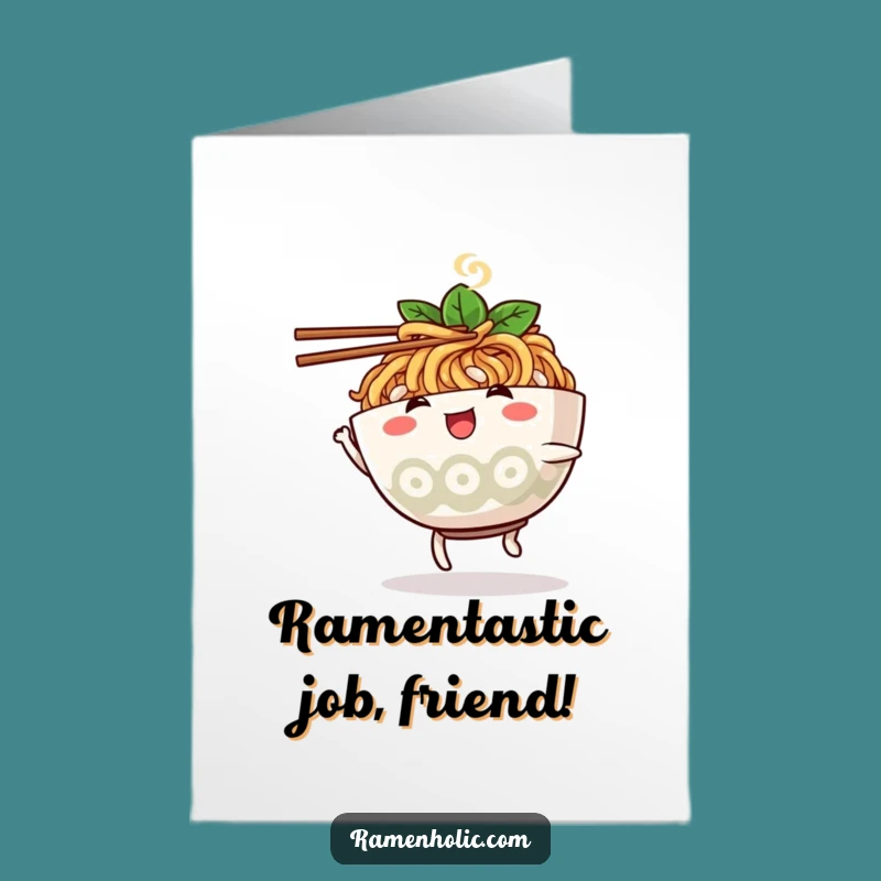 Free Printable Congrats Card: Dancing Ramen celebrating success, a funny downloadable gift