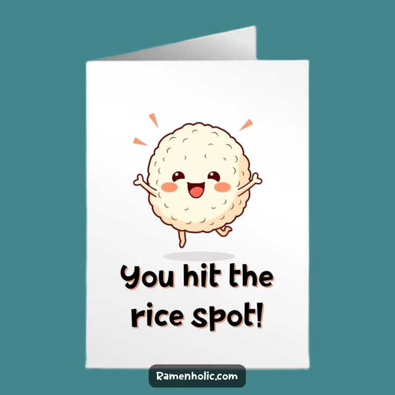 Free Printable Congrats Card: Hopping Rice Ball Funny Downloadable Gift