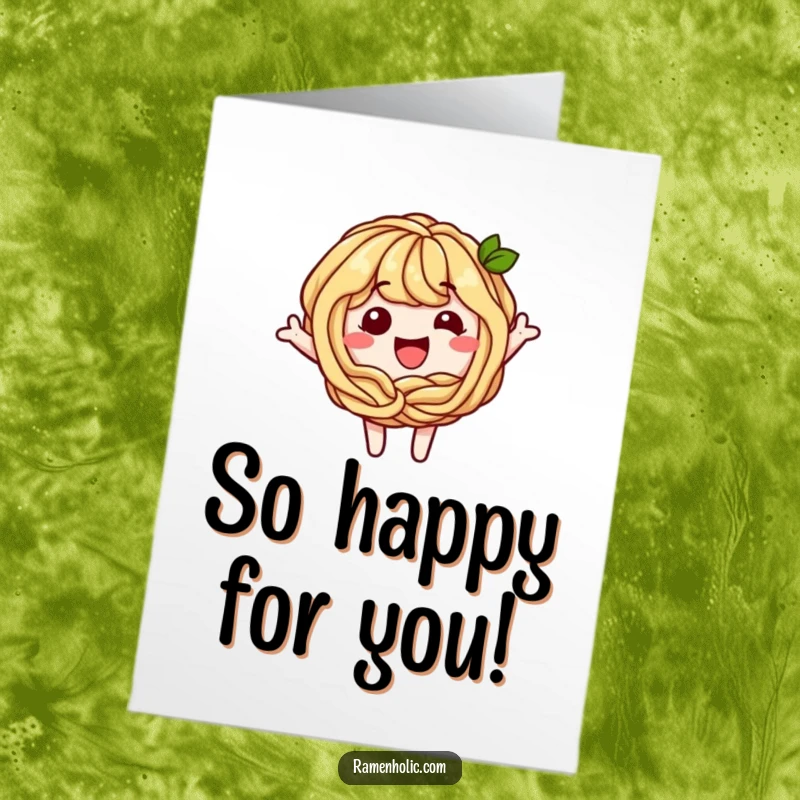 Funny Free Printable Congratulations Card: A soba noodle character forming a happy loop to signify success.