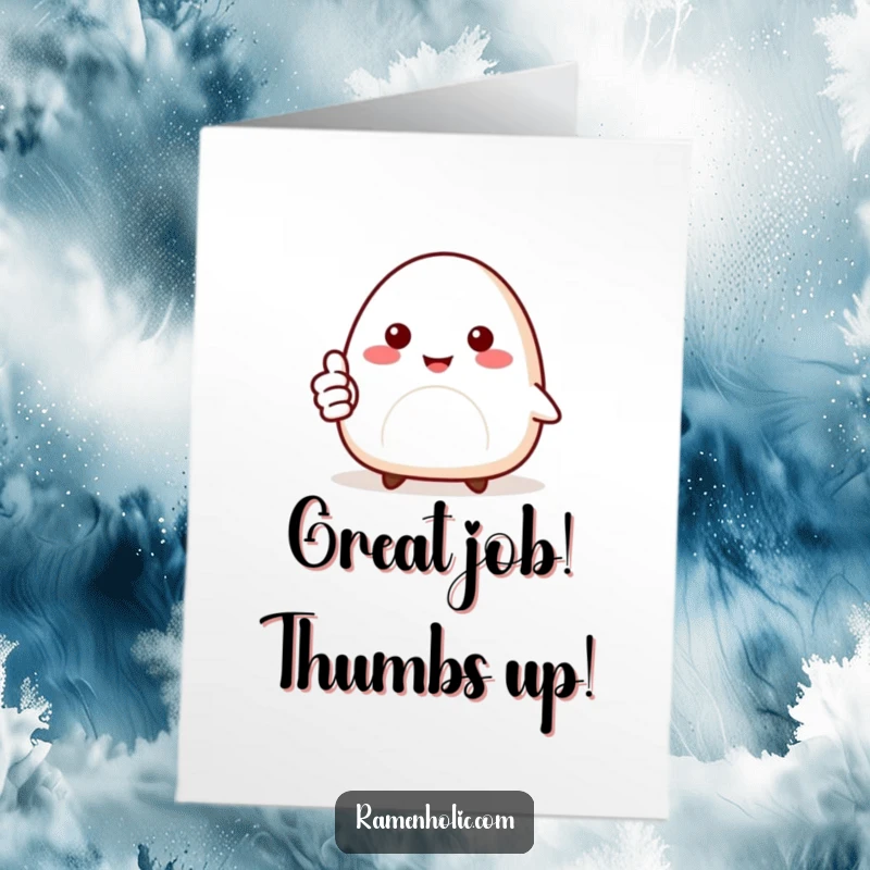 Funny Free Printable Congratulations Card showing a smiling onigiri character giving a positive thumbs up.