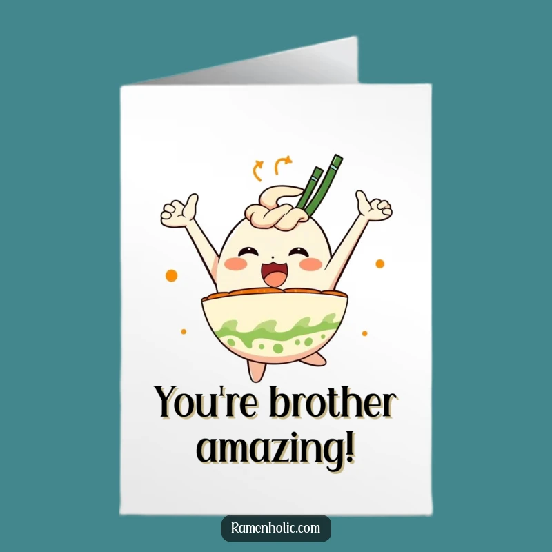 Free Printable Congratulations Card: Joyful Ramen Leap, Humorous Downloadable Greeting for Big Wins