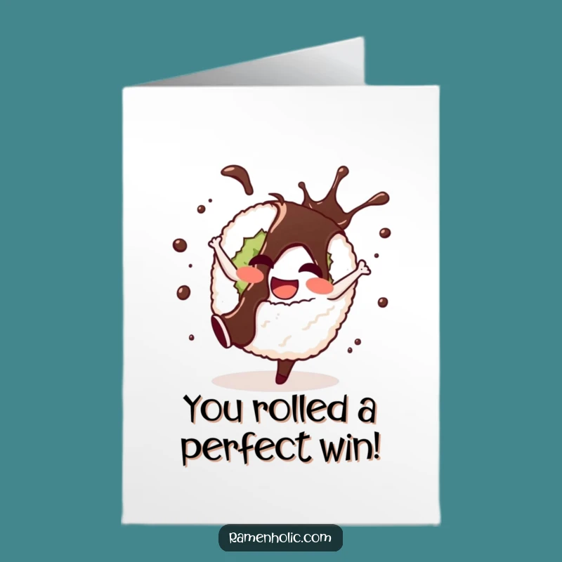 Free Printable Sushi Congrats Card: Cartwheeling Foodie Celebration Downloadable Gift