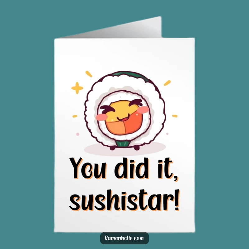 Free Printable Sushi Congrats Card - Winking Character, Funny Downloadable Gift