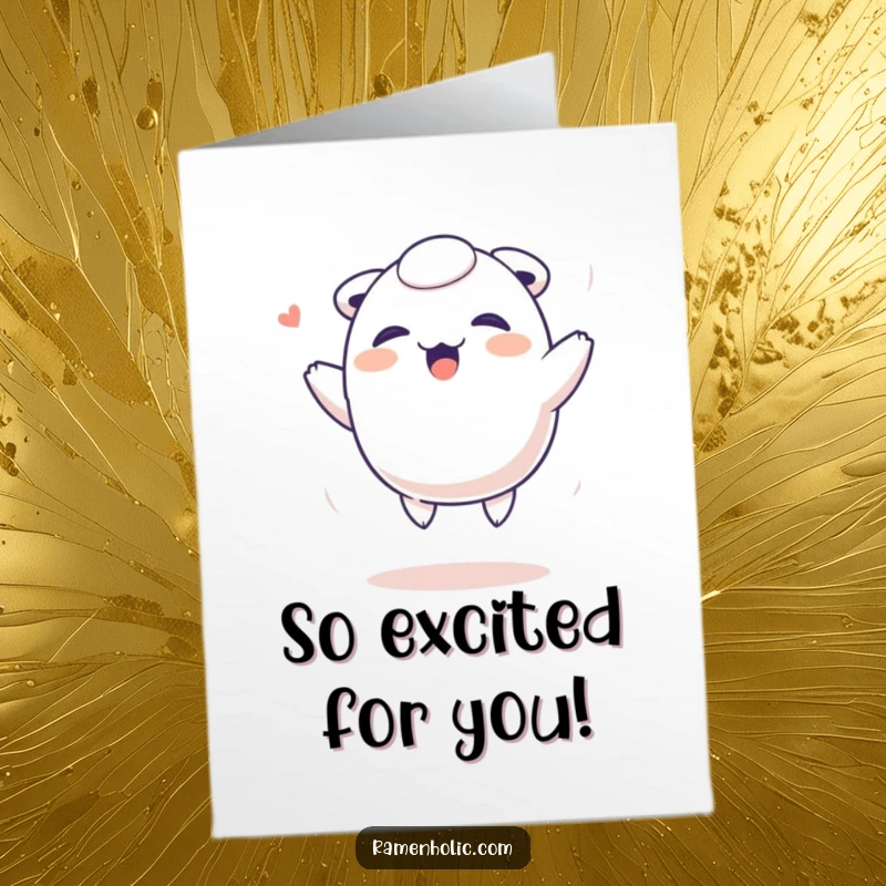 Funny Free Printable Congratulations Card: Excited Giggling Dumpling Bouncing High in Celebration, Great for Any Success.