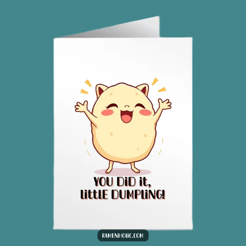 Free Printable Gyoza Congratulations Card: Funny Dumpling Jigging Downloadable for Your Success