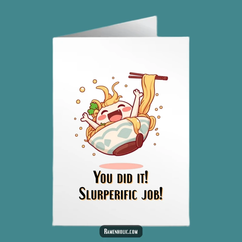 Free Printable Ramen Congratulations Card: Joyful Dancing Noodle Guy Downloadable Celebration Gift