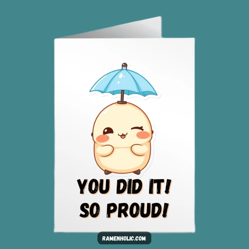 Free Printable Dumpling Congrats Card: Winking Umbrella Guy Downloadable Celebration Gift