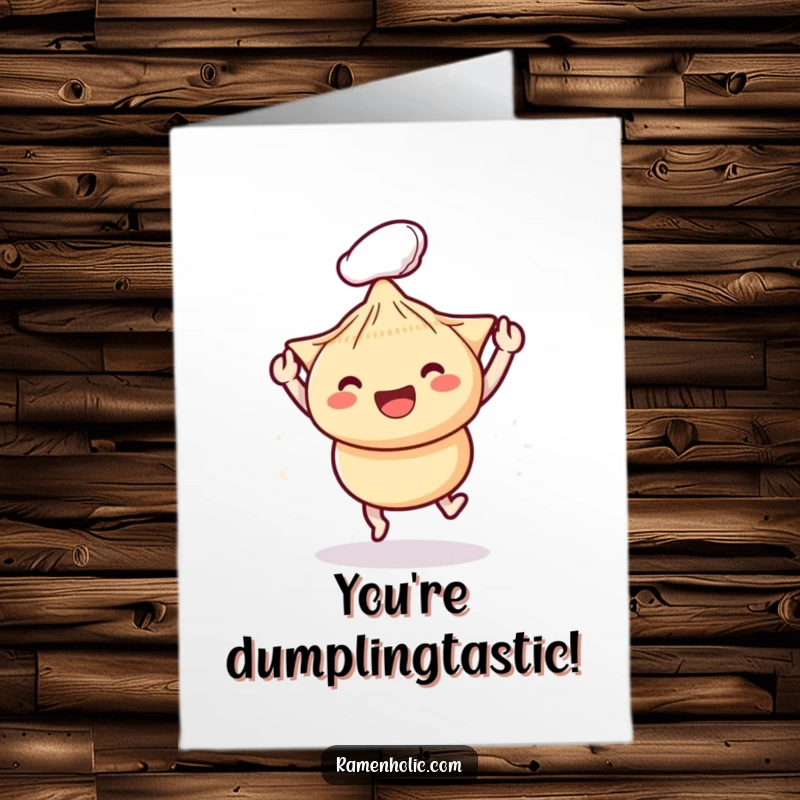 Funny Free Printable Congratulations Card: Playful chopsticks bopping an excited dumpling, symbolizing a successful connection.