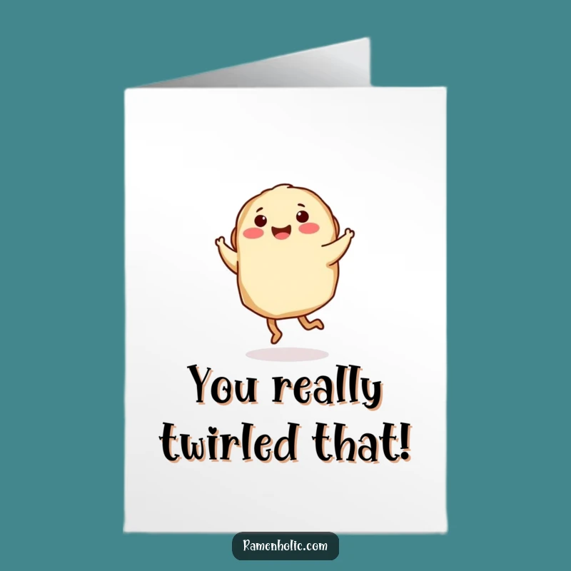 Free Printable Congrats Card: Dancing Gyoza Twirl, Celebration Dumpling Downloadable Gift