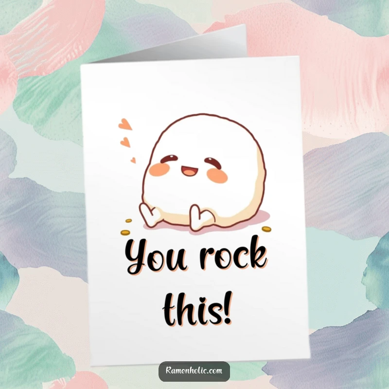 Funny Free Printable Congratulations Card: A joyful onigiri character rolling on the floor in fits of laughter.