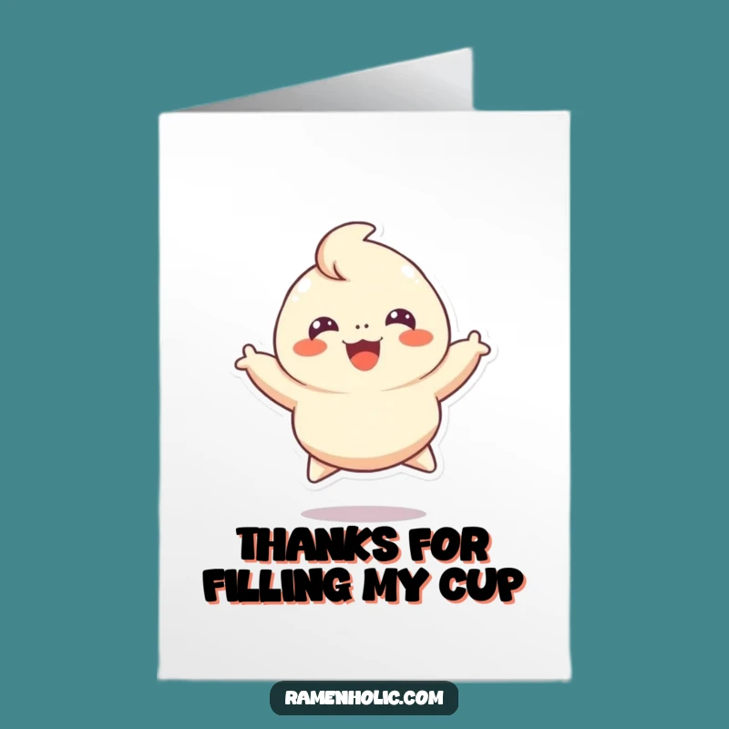 Free Printable Thank You Card: Cheerful Dumpling Leaping Thanks Funny Downloadable Gift