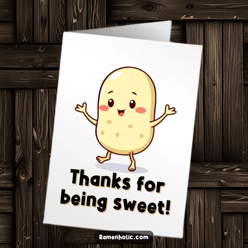 Funny Free Printable Thank You Card featuring a tiny sesame seed character doing a jig to express thanks.