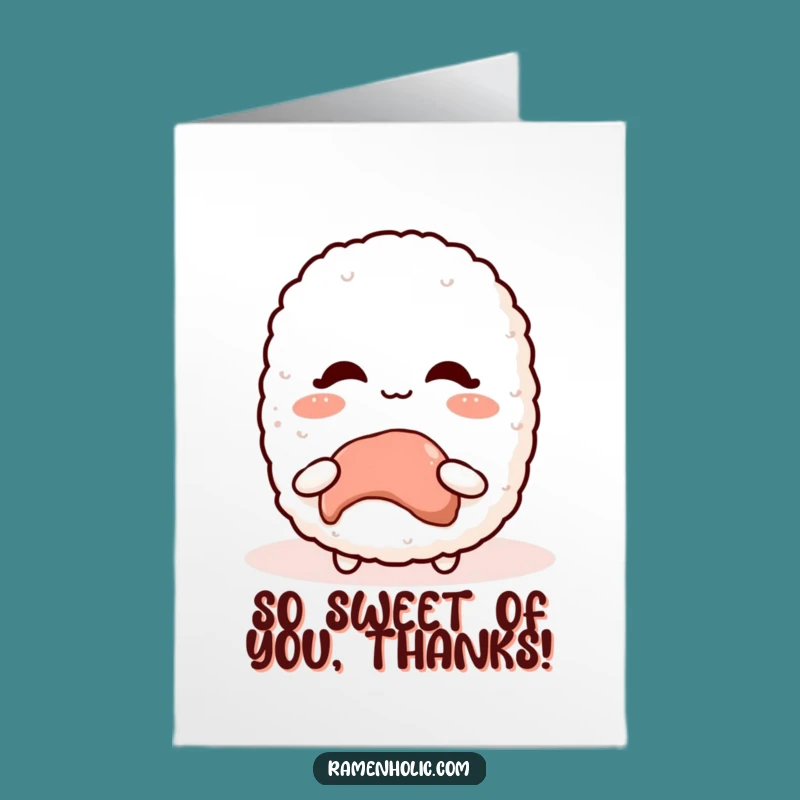 Free Printable Thank You Card: Blushing Kawaii Rice Ball Expressing Gratitude