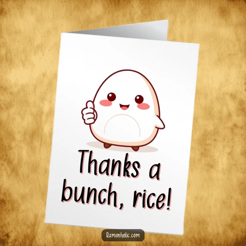 Funny Free Printable Thank You Card featuring a smiling onigiri character giving a confident thumbs up.