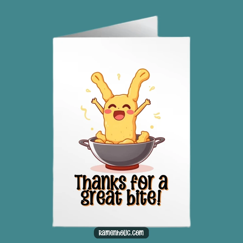 Free Printable Tempura Thank You Card: Joyful Leaping Wok Guy Downloadable Gift