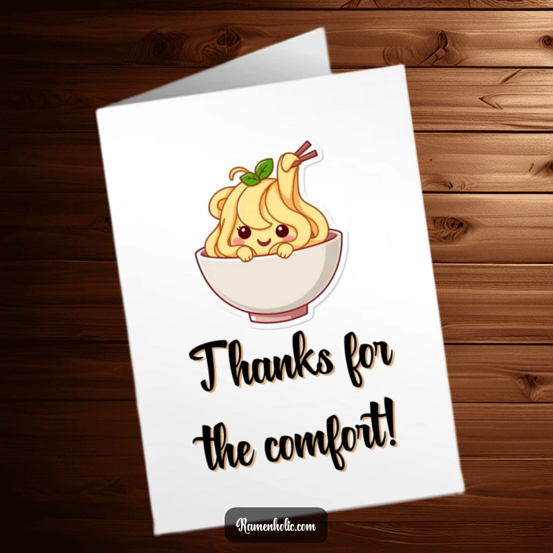 Funny Free Printable Thank You Card: A Happy Noodle Character Wiggling Playfully in a Bowl, Expressing Delightful Thanks.