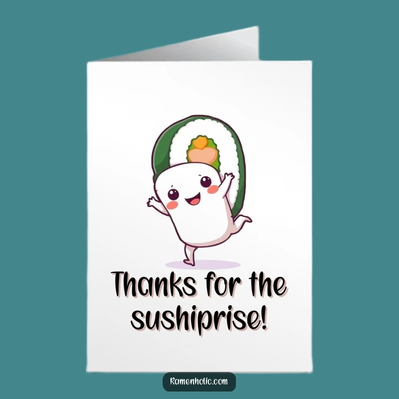 Free Printable Thank You Card: Sushi Roll Cartwheel Gratitude, Funny Downloadable Appreciation Gift