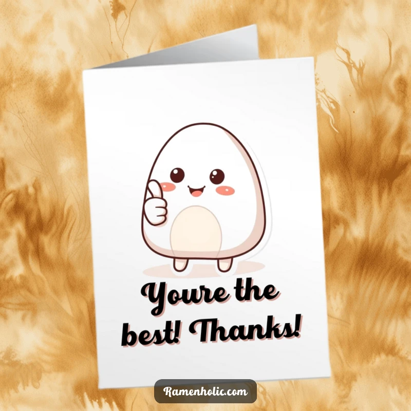 Funny Free Printable Thank You Card: A smiling onigiri rice ball offers a friendly thumbs up.