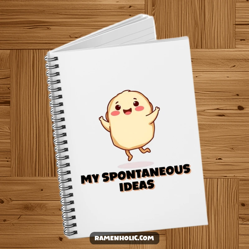 Funny Notebook: A gyoza character with tiny legs performs a delightful twirl, perfect for notes on dance and creativity.