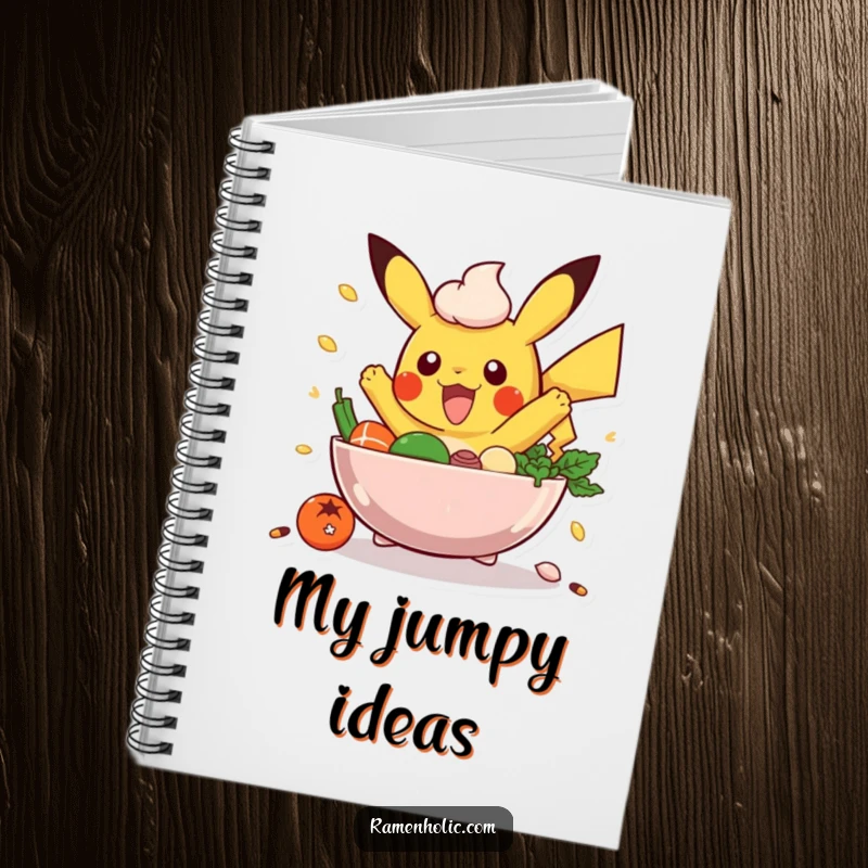 Funny Poke Bowl Notebook: An excited poke bowl character with ingredients jumping, perfect for capturing energetic ideas and recipes.