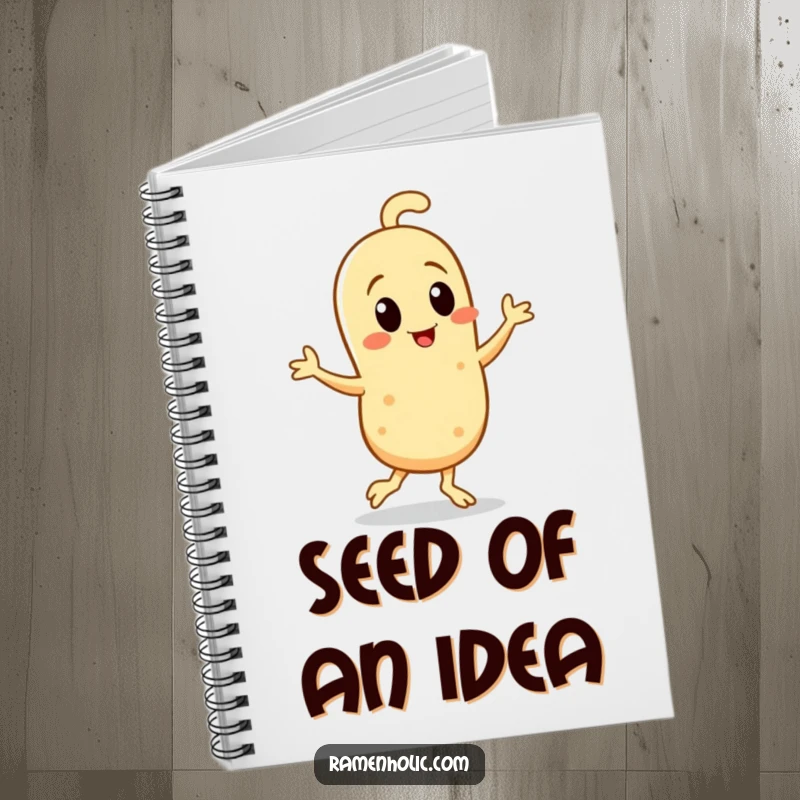 Funny Notebook with a sesame seed character doing a funny jig, ideal for capturing thoughts and laughter.