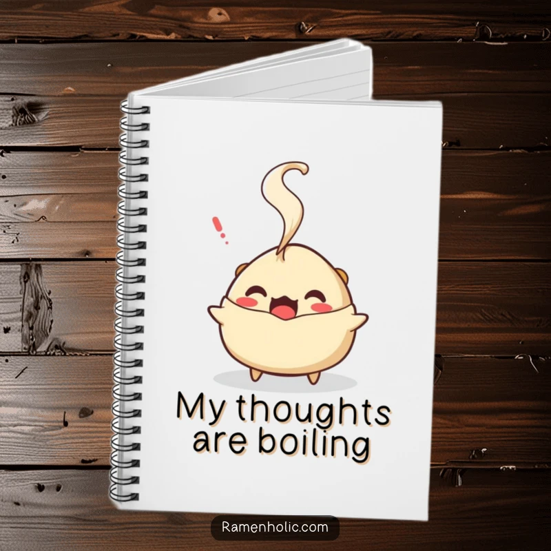 Funny surprised gyoza notebook, perfect for jotting notes and ideas with a character showing steamy surprise.