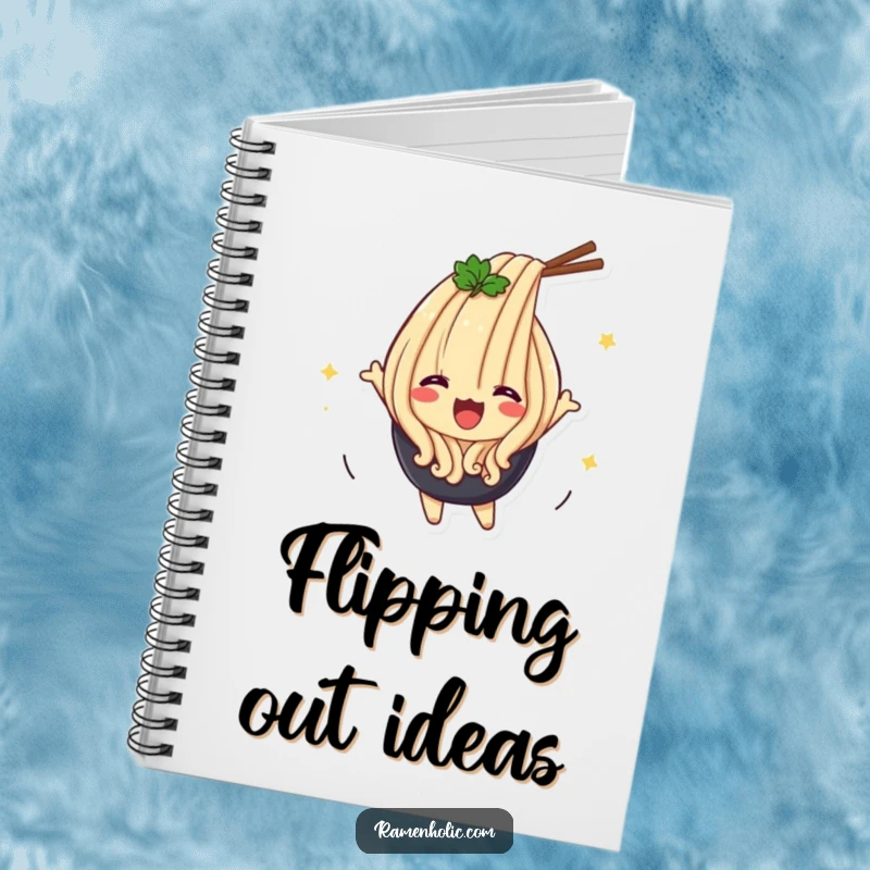 Funny Udon Flip Notebook with a smiling udon noodle character happily flipping, perfect for notes and creative inspiration.
