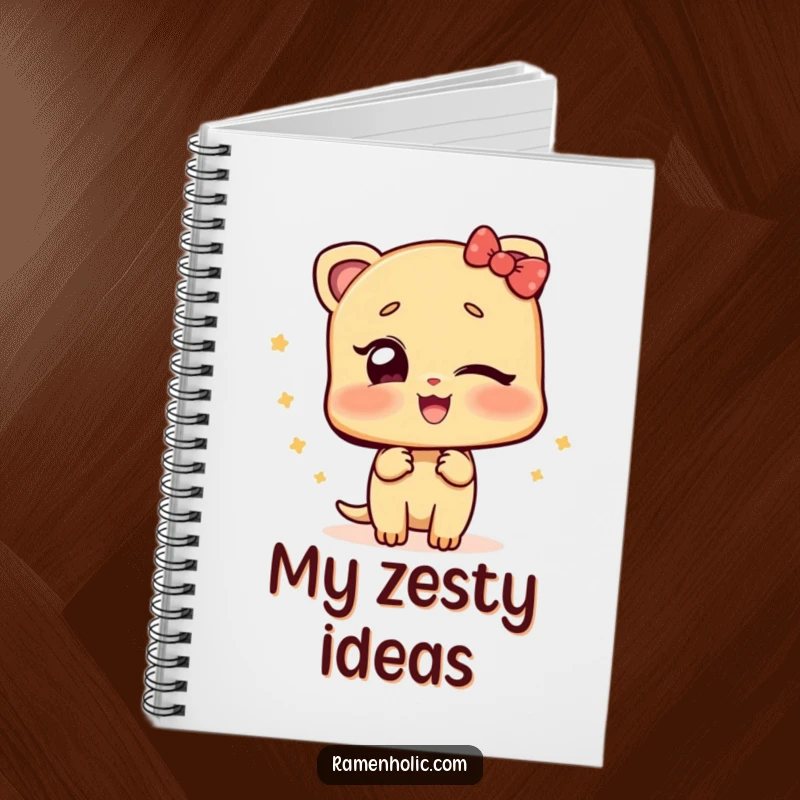 Funny notebook featuring a ginger slice character winking playfully, perfect for jotting down notes with a zesty and humorous touch.