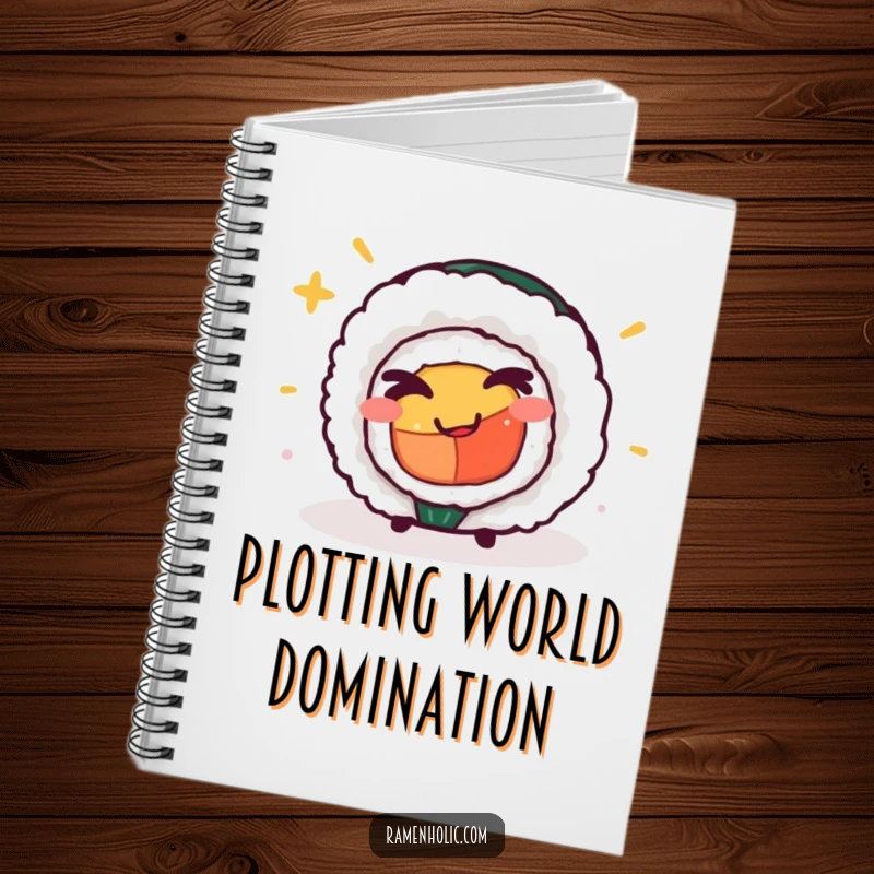 Funny winking sushi roll notebook, perfect for capturing notes and ideas with a touch of playful charm.