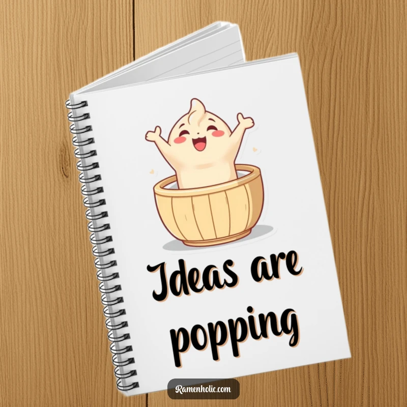 Funny joyful dumpling notebook, perfect for jotting notes and ideas with a happy, leaping character.