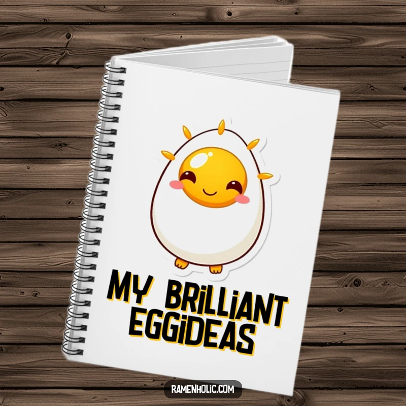 Funny notebook with a delightful sunny side up egg character, perfect for jotting down notes with a cheerful and positive attitude.