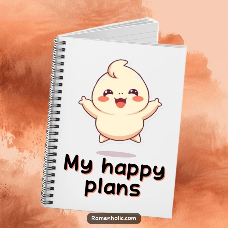 Funny notebook cover with a cheerful dumpling character leaping with joy, perfect for jotting down ideas and happy thoughts.