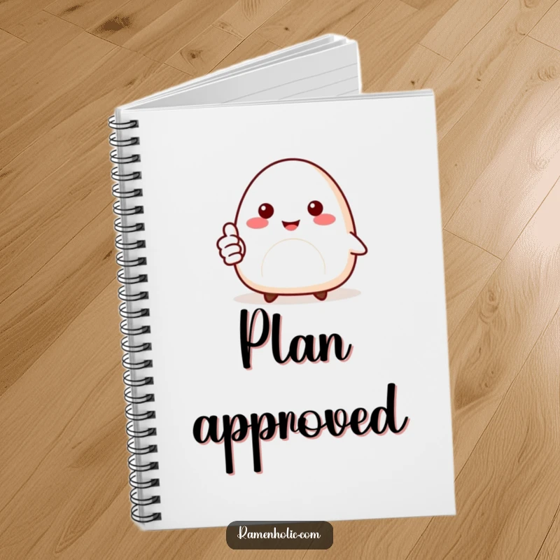 Funny notebook featuring a smiling onigiri character giving a thumbs up, perfect for journaling and positive notes.