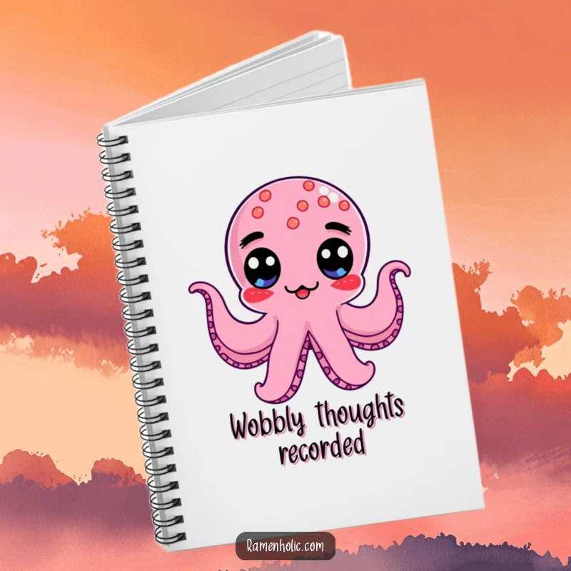 Funny Kawaii Octopus Wiener Notebook for writing, showing a googly-eyed character wobbling, ideal for note-taking.