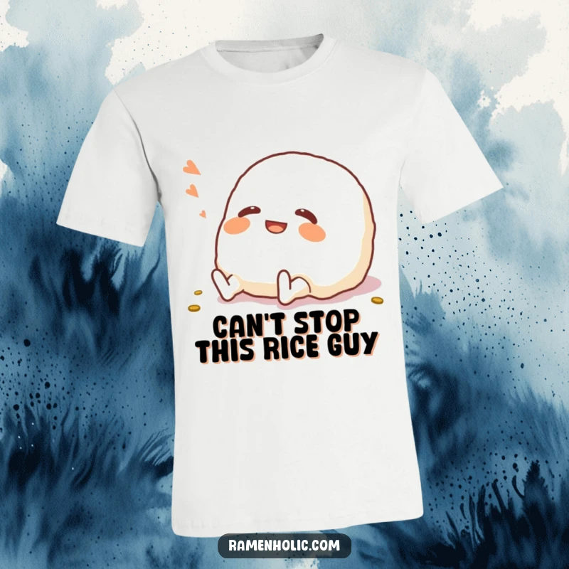 Funny Onigiri T-Shirt: A laughing onigiri character depicted mid-roll on the floor, spreading infectious giggles.