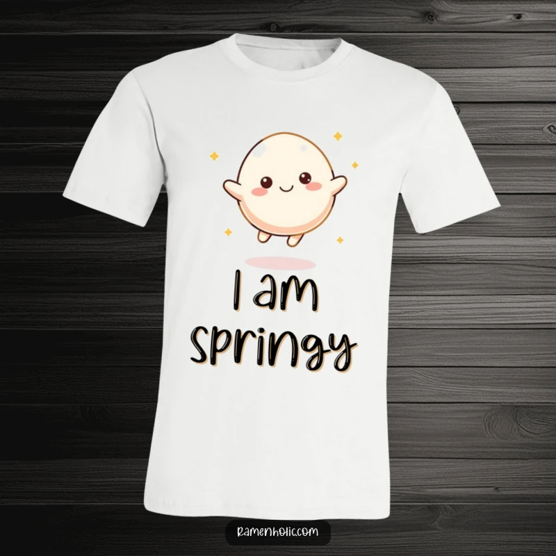Funny Mochi Bounce T-Shirt showcasing a cute mochi character happily bouncing like a ball, fantastic for casual wear.