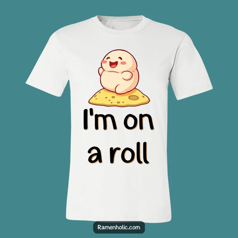 Funny Smiling Dumpling Rolling T-Shirt - Comedic Foodie Tee for Dim Sum Fans