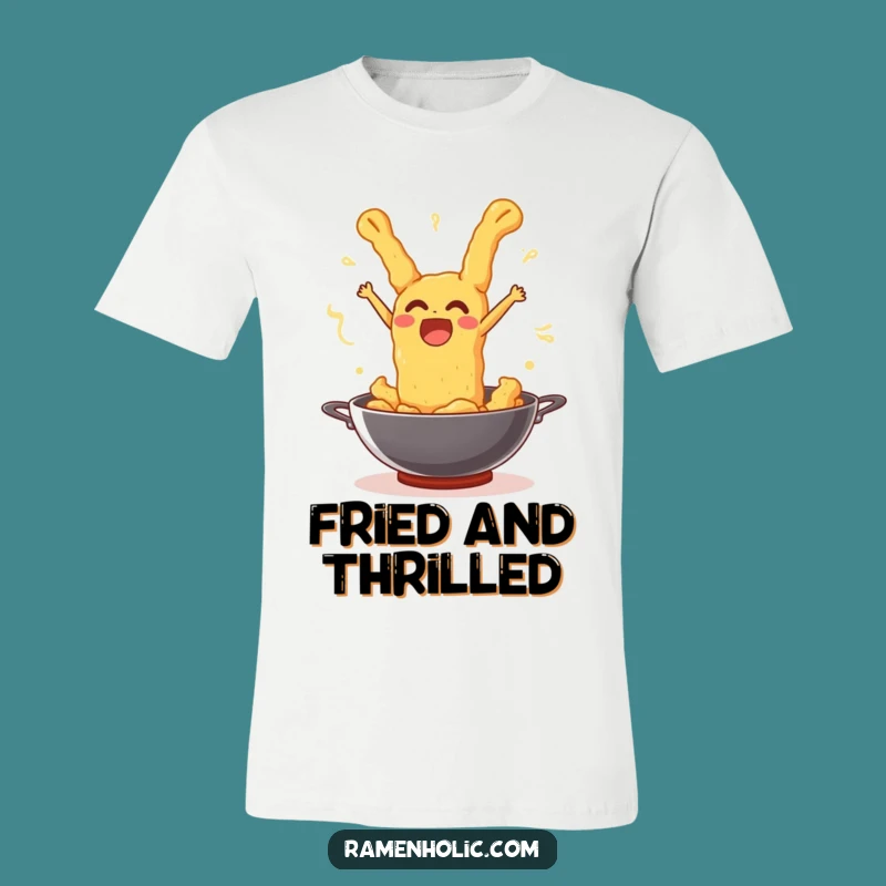Funny Tempura Wok Leap T-Shirt: Comical Joyful Fried Food Tee