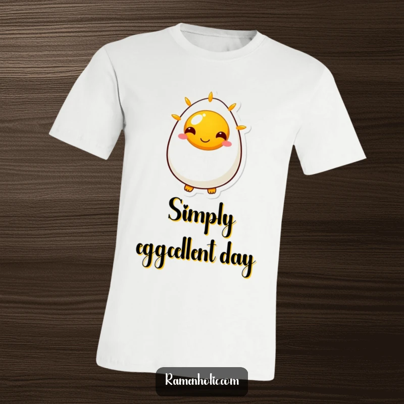 Funny t-shirt showcasing a smiling sunny side up egg character, exuding an infectious optimistic and cheerful vibe for all.