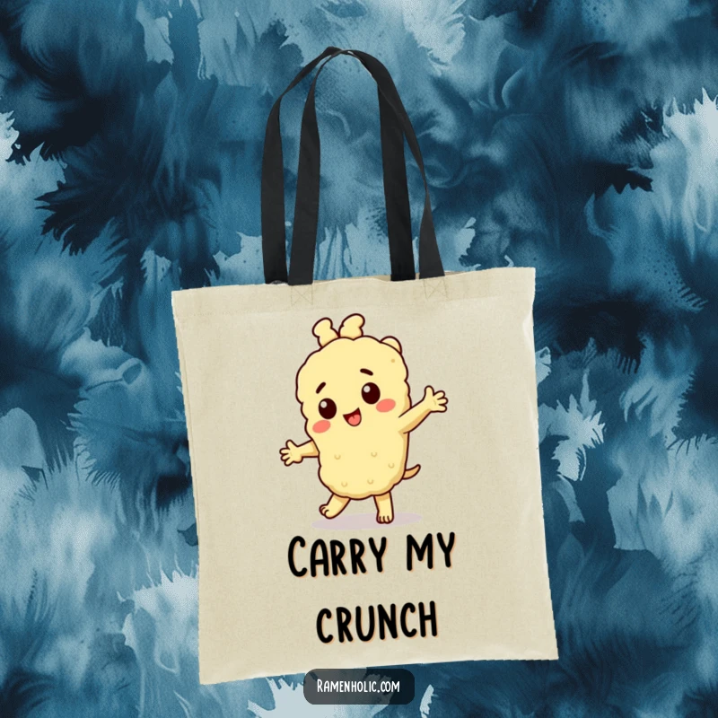 Funny Tempura Tote Bag: A cheerful tempura character dancing, a stylish and humorous accessory for your essentials.