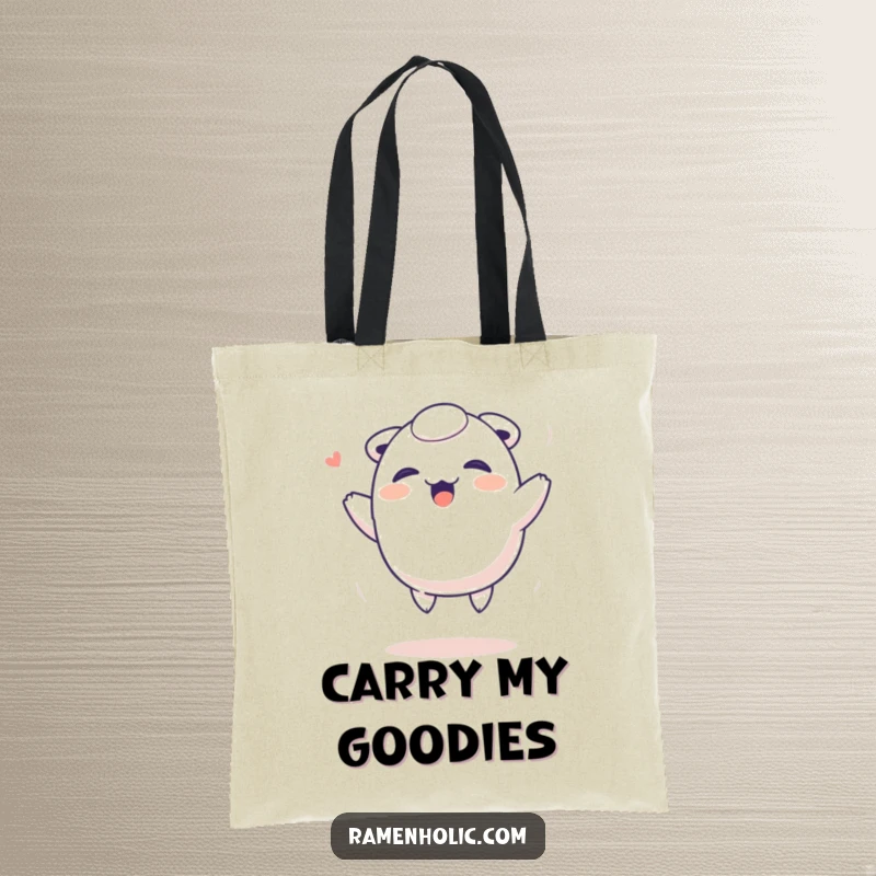 Funny Dumpling Tote Bag: A giggling dumpling character bouncing, a cute and humorous accessory for carrying essentials.