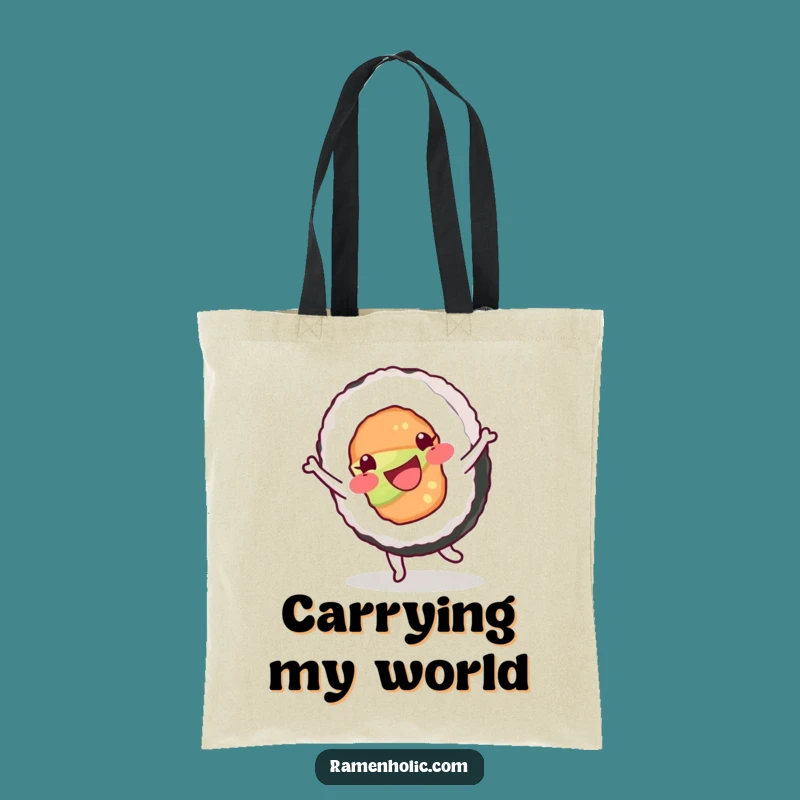 Funny Happy Sushi Roll Cartwheel Tote Bag, Versatile Novelty Gift