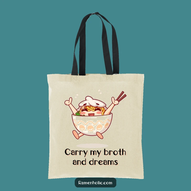 Funny Jumping Ramen Tote Bag: Happy Bowl Pal, Handy Funny Gift!